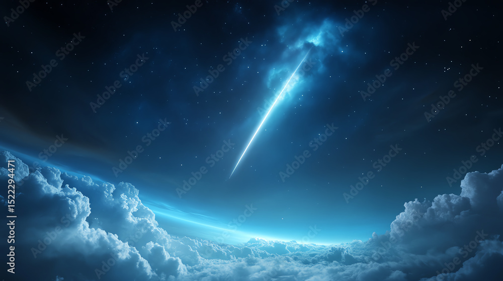 Aufkleber a stunning view of a meteor streaking through the night sky, illuminating the clouds below with a ce