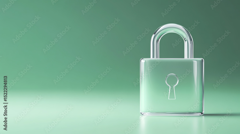 Poster A transparent padlock displayed against a soft green background, symbolizing security and protection in a digital age.