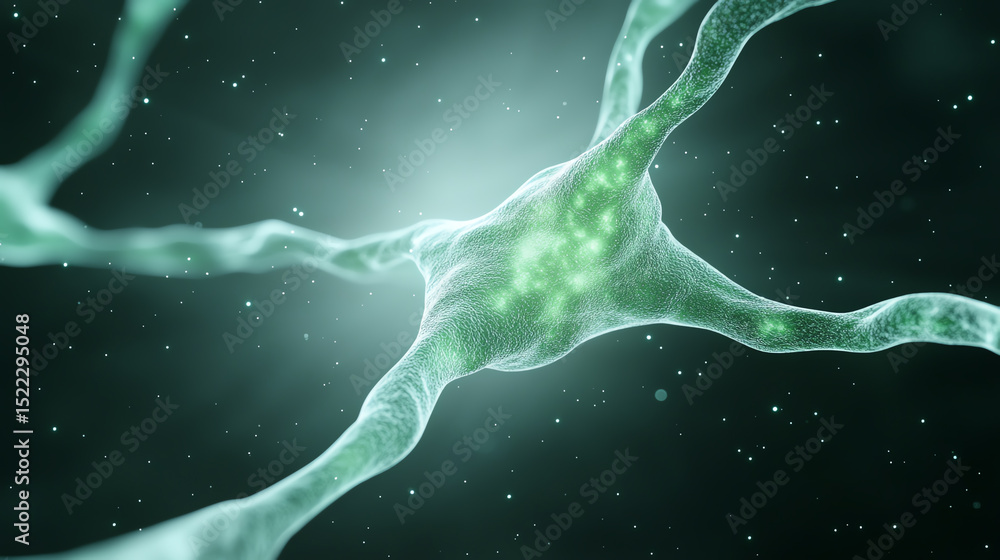 Poster A vibrant, close-up view of a neuron, showcasing its intricate structures and glowing synapses, symbolizing communication and connection.