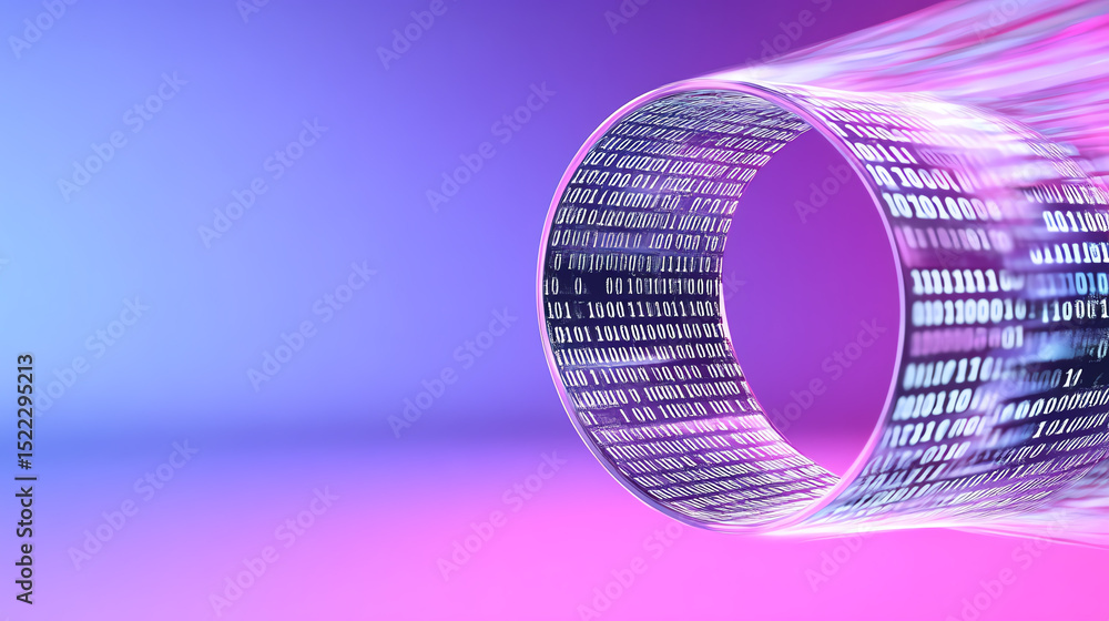 Poster Abstract digital data flowing through a futuristic tunnel, representing speed and high-tech communication.