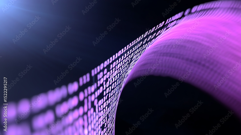Poster Abstract digital wave in purple tones representing data flow and technology concepts, ideal for tech-related projects.