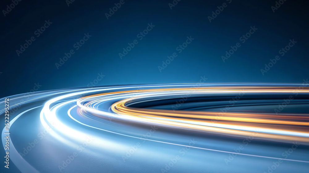Poster Abstract light trails create a dynamic and futuristic background, symbolizing speed and innovation in digital technology.