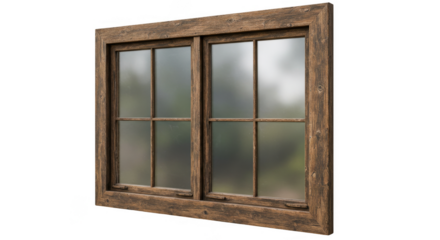 Transparent Wood Frame Window Panes Rustic View Nature Illustration