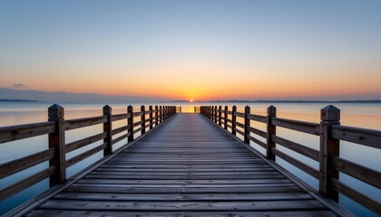 Fototapeta premium Serene Sunset Over Calm Waters and Wooden Pier