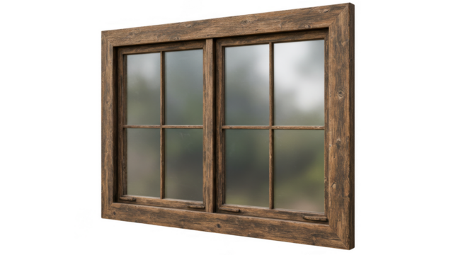 Transparent Wood Frame Window Panes Rustic View Nature Illustration
