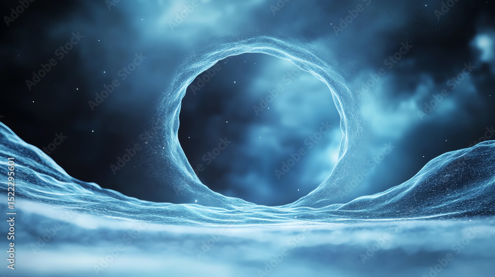Aufkleber an ethereal blue portal surrounded by a serene landscape, evoking a sense of wonder and exploration 