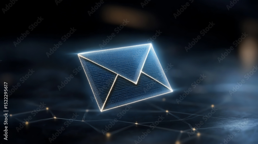 Poster an innovative digital envelope symbolizing communication in the modern era, enhanced by futuristic d