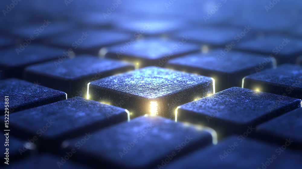 Poster Close-up of illuminated tiles creating a futuristic digital atmosphere, showcasing advanced technology and innovation.