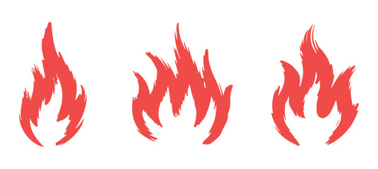 Red brushstroke fire flames set against a white background