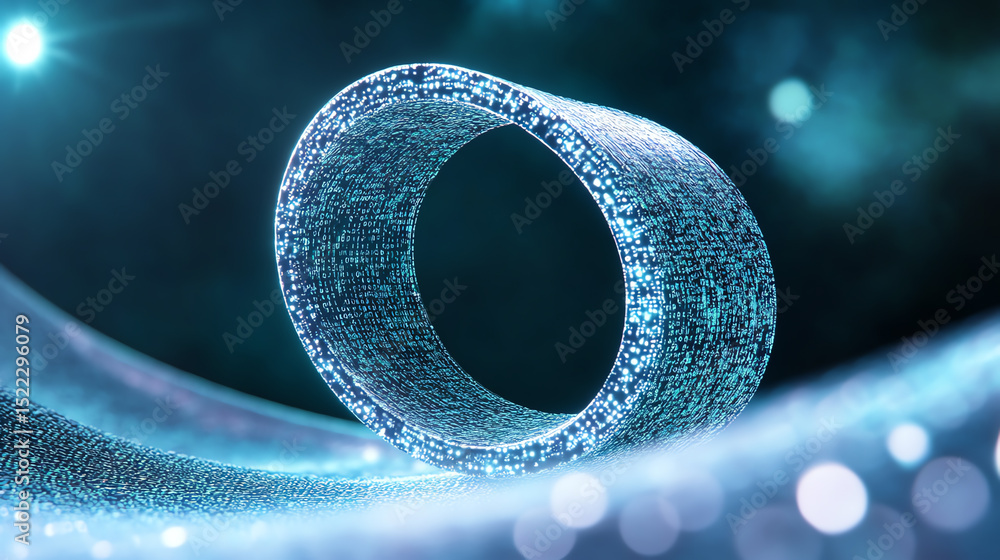 Poster futuristic digital ring in a mesmerizing cosmic background, showcasing advanced technology and shimm
