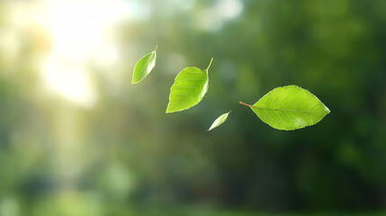 Obraz premium Fresh green leaves gently floating in the sunlight create a serene and tranquil atmosphere in nature.