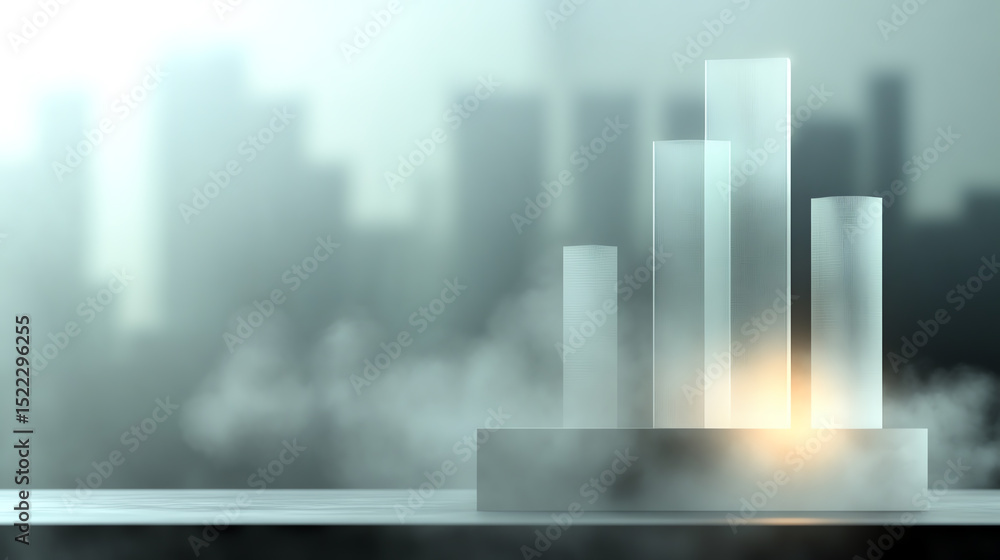 Aufkleber Modern financial growth chart with abstract transparent bars. Represents progress and success in a dynamic market.