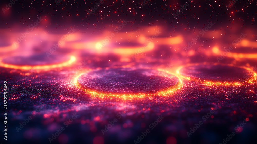 Fototapete Vivid and dynamic graphical design featuring glowing circular elements over a rich, abstract background, perfect for modern projects.