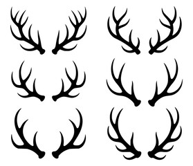 Set of silhouette deer antlers in black and white