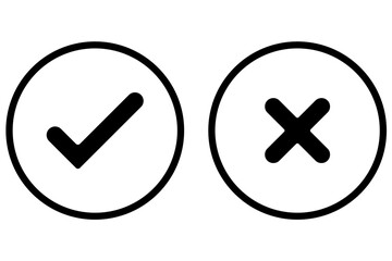 Set of tick mark and cross mark isolated in black colour and stroke with white background, check and cross mark icon set. checkmark and x mark icon use for apps and website. checkmark, icon, vector.
