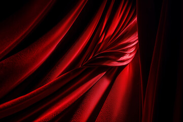 Dramatic red curtain with folds and lighting. Suitable for stage background, theater promotions, posters with text or performance intros.