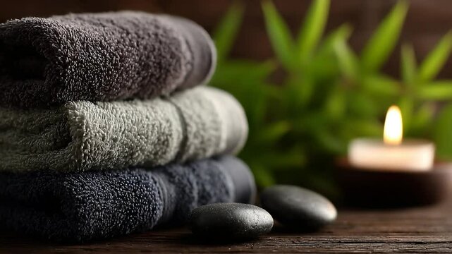 Spa Day Serenity: Towels, Stones, and Candlelight