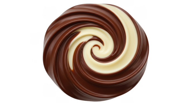 Isolated Detailed Swirl Chocolate Candy Close Up in White Background