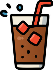 Cartoon illustration of a glass of beverage with ice and a straw