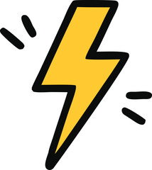 Cartoon illustration of a yellow lightning bolt with black outline
