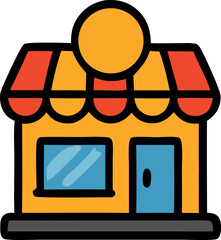 Cartoon shop or store illustration with orange facade and red awning