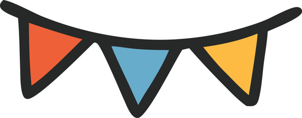 Colorful pennant flags in red blue and yellow on white background
