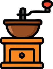  Illustration of a brown and orange manual coffee grinder