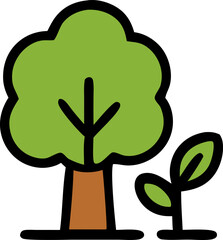 Illustration of a tree and a seedling in a simple cartoon style