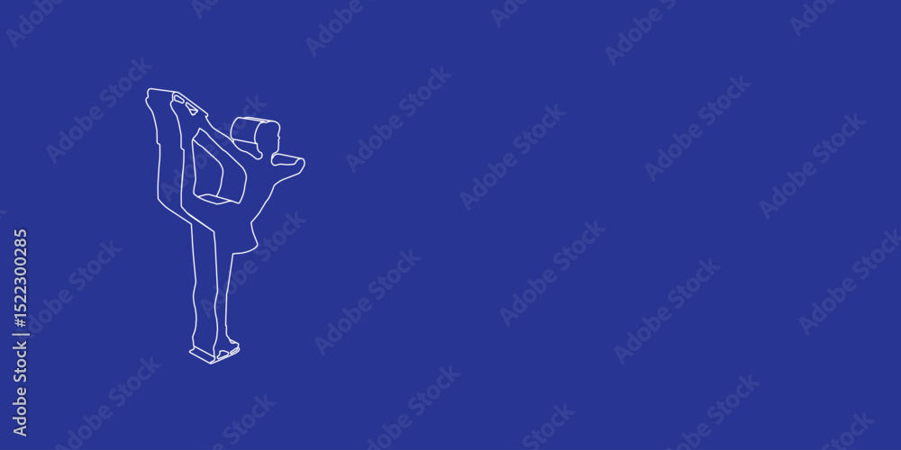 Aufkleber the outline of a large female figure skating symbol made of white lines on the left. 3d view of the 