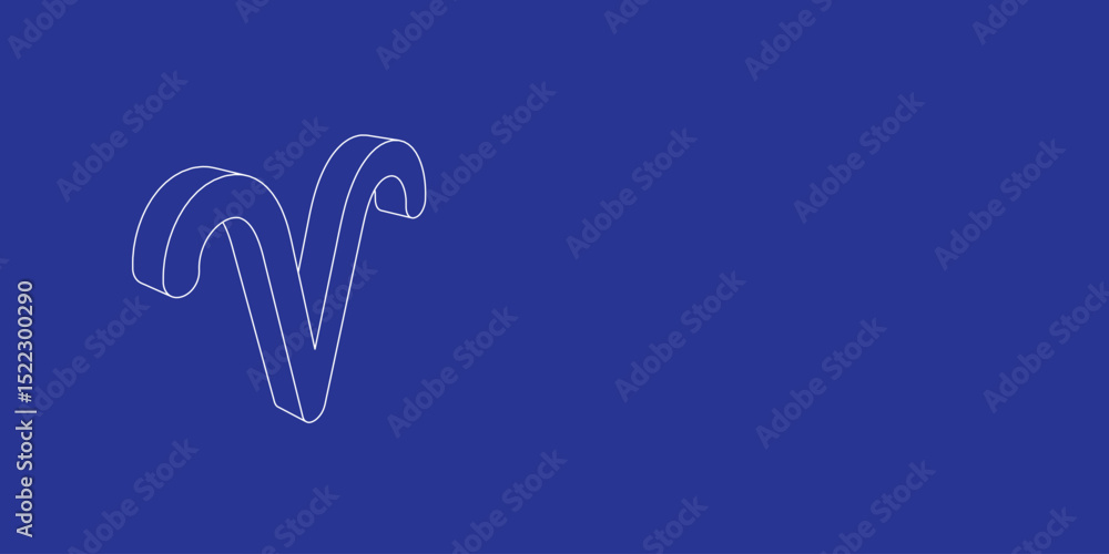 Poster the outline of a large zodiac aries symbol made of white lines on the left. 3d view of the object in