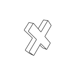 The outline of a large multiplication symbol is made with black lines. 3D view of the object in perspective. Vector illustration on white background