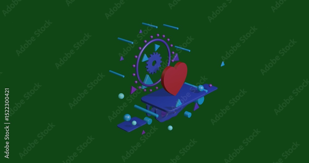 Aufkleber red heart on a pedestal of abstract geometric shapes floating in the air. abstract concept art with 