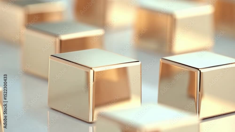 Poster golden cubes: an array of golden cubes, meticulously arranged, catching the light in a display of mi