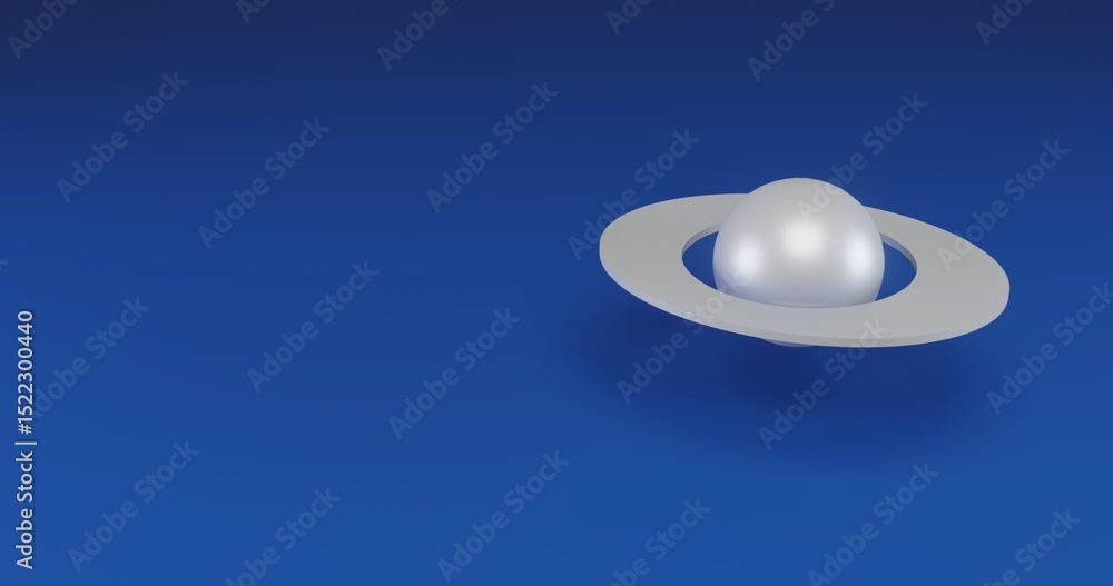 Poster isolated realistic white saturn symbol with shadow. located on the right side of the scene. 3d illus