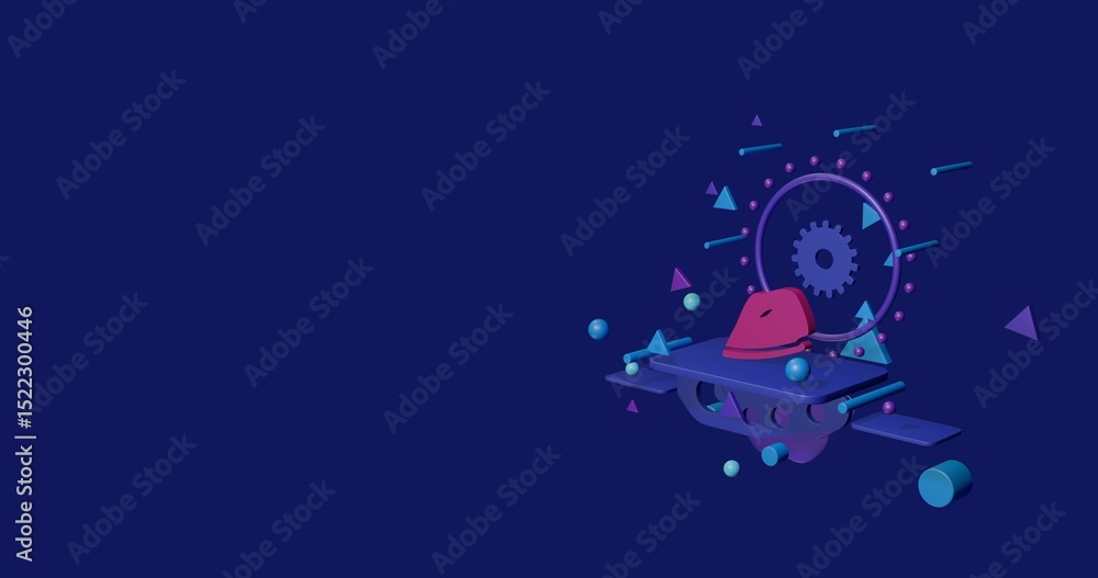 Aufkleber pink iron symbol on a pedestal of abstract geometric shapes floating in the air. abstract concept ar