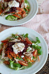 summer salad with lettuce beet and mozzarrella