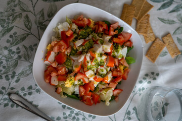 summer salad with surimi lettuce and vegetables