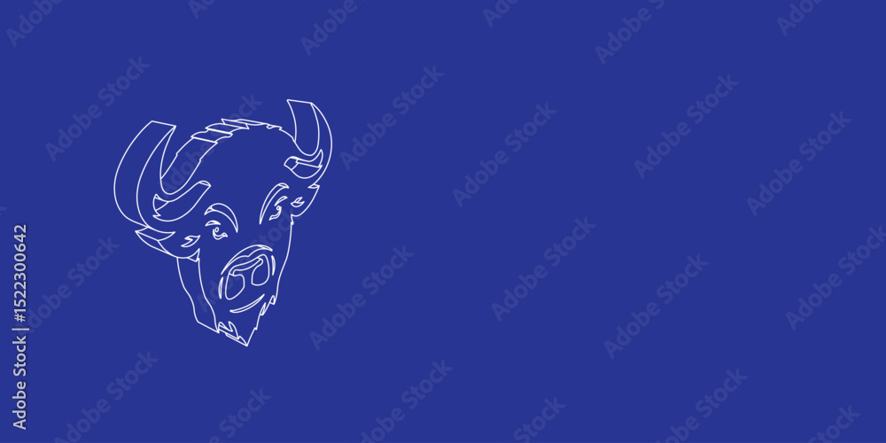 Aufkleber the outline of a large buffalo logo made of white lines on the left. 3d view of the object in perspe