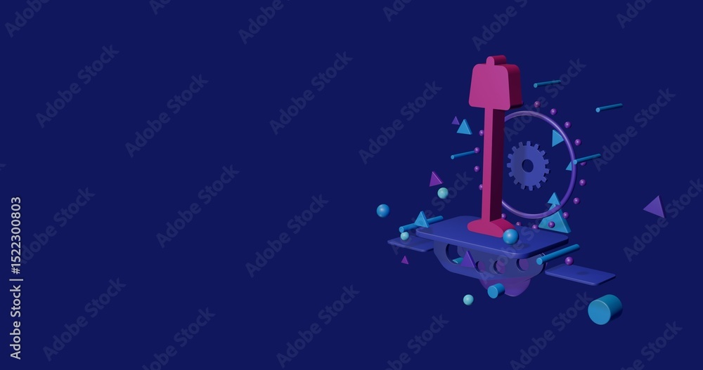 Poster pink floor lamp symbol on a pedestal of abstract geometric shapes floating in the air. abstract conc