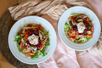 summer salad with lettuce beet and mozzarrella