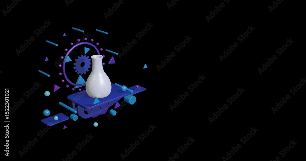 Poster white vase on a pedestal of abstract geometric shapes floating in the air. abstract concept art with