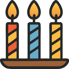 Three lit candles illustration celebration concept
