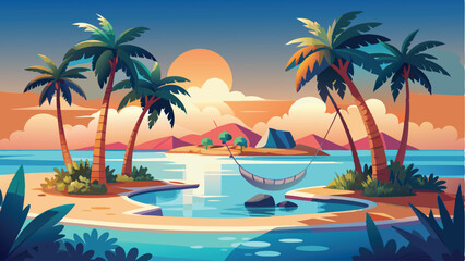Obraz premium Tropical island beach resort vacation paradise illustration