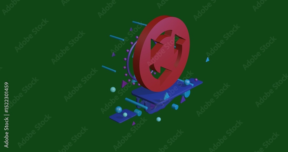 Aufkleber red roundabout sign on a pedestal of abstract geometric shapes floating in the air. abstract concept