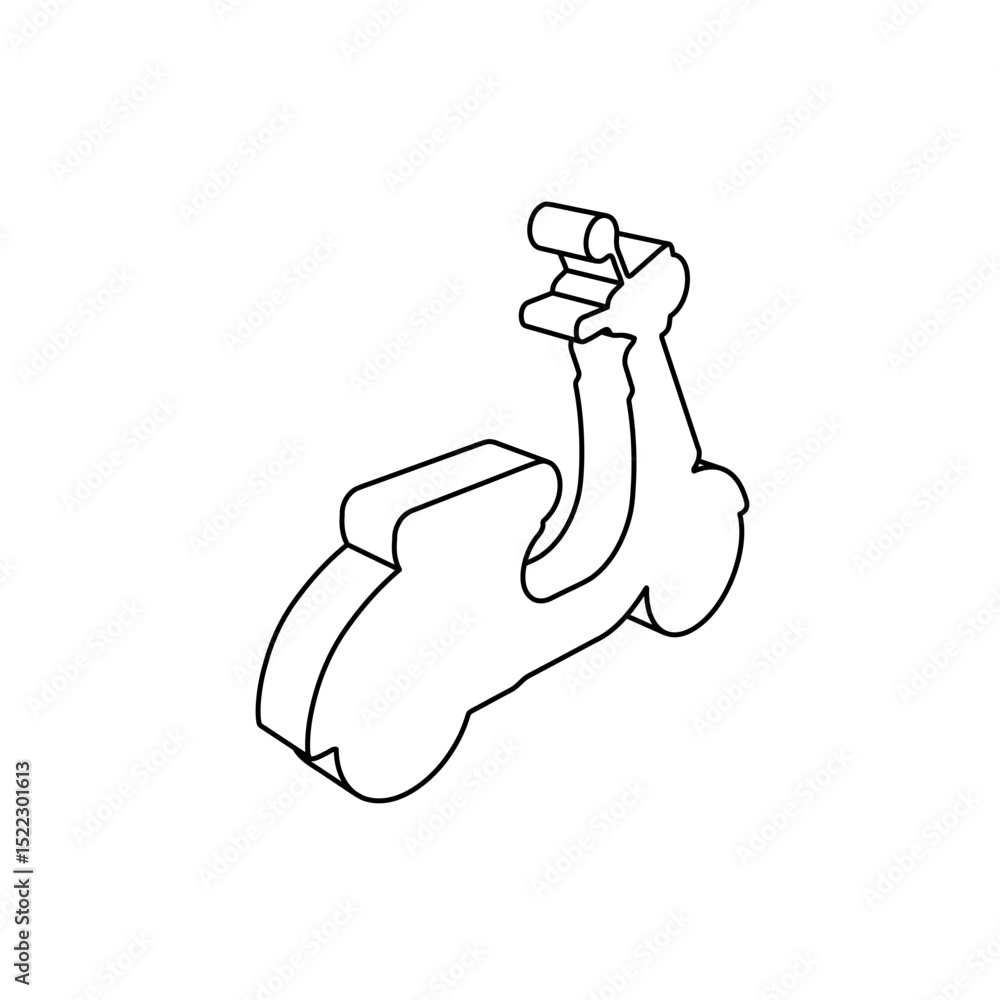Poster the outline of a large scooter symbol is made with black lines. 3d view of the object in perspective