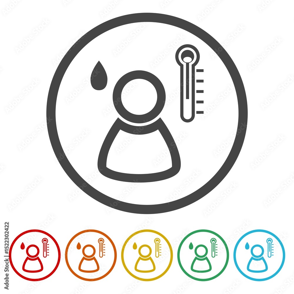 Poster sweating flat icon. set icons in color circle buttons