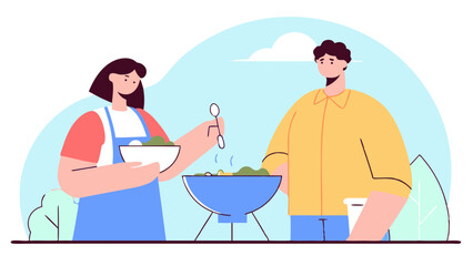 BBQ Picnic Family Summer food Minimal Vector