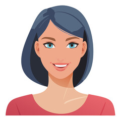 Flat Vector. Portrait of only one Woman. Simple Background.