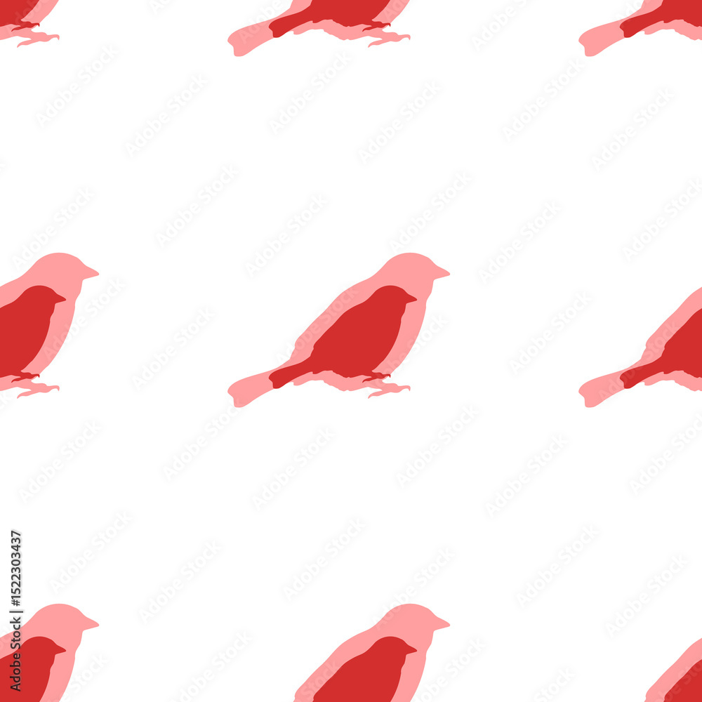 Poster seamless pattern of large isolated red bird sparrow symbols. the elements are evenly spaced. illustr