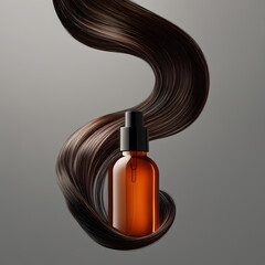 Naklejka premium Hair Oil with Flowing Brown Hair Generating AI